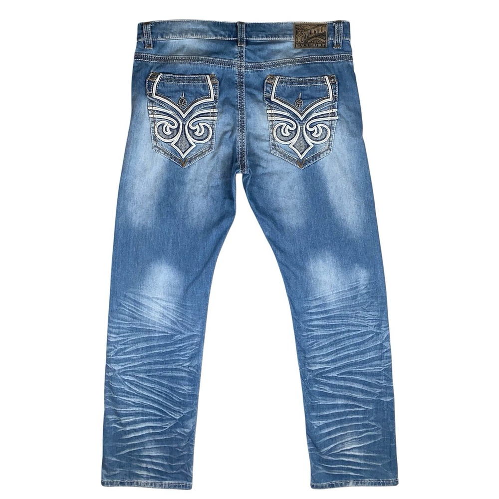 Affliction Premium Denim Cooper Straight Jeans‎ Embroidered Distressed Men's 36